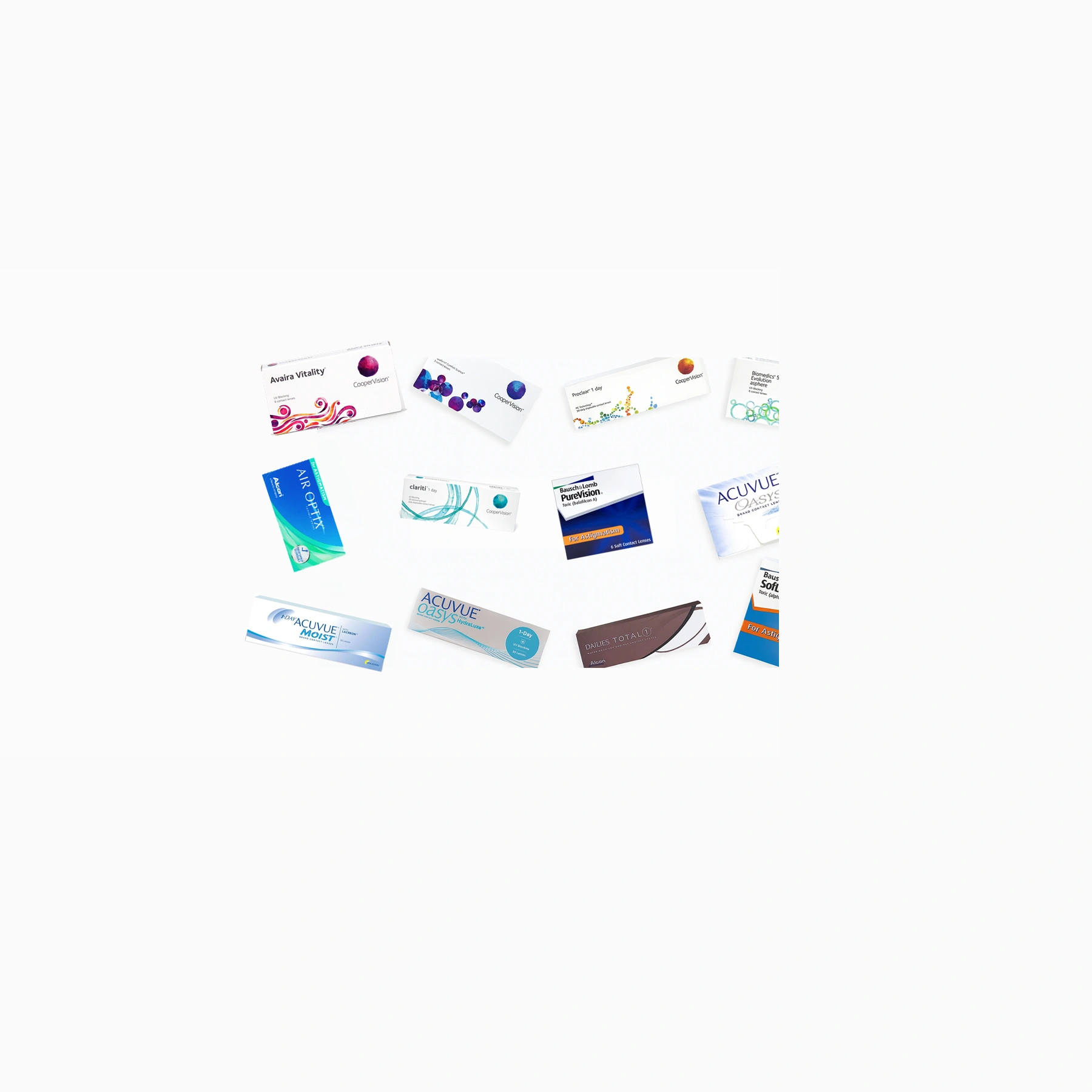 Contact lenses from Acuvue, Alcon, CooperVision and Bausch + Lomb