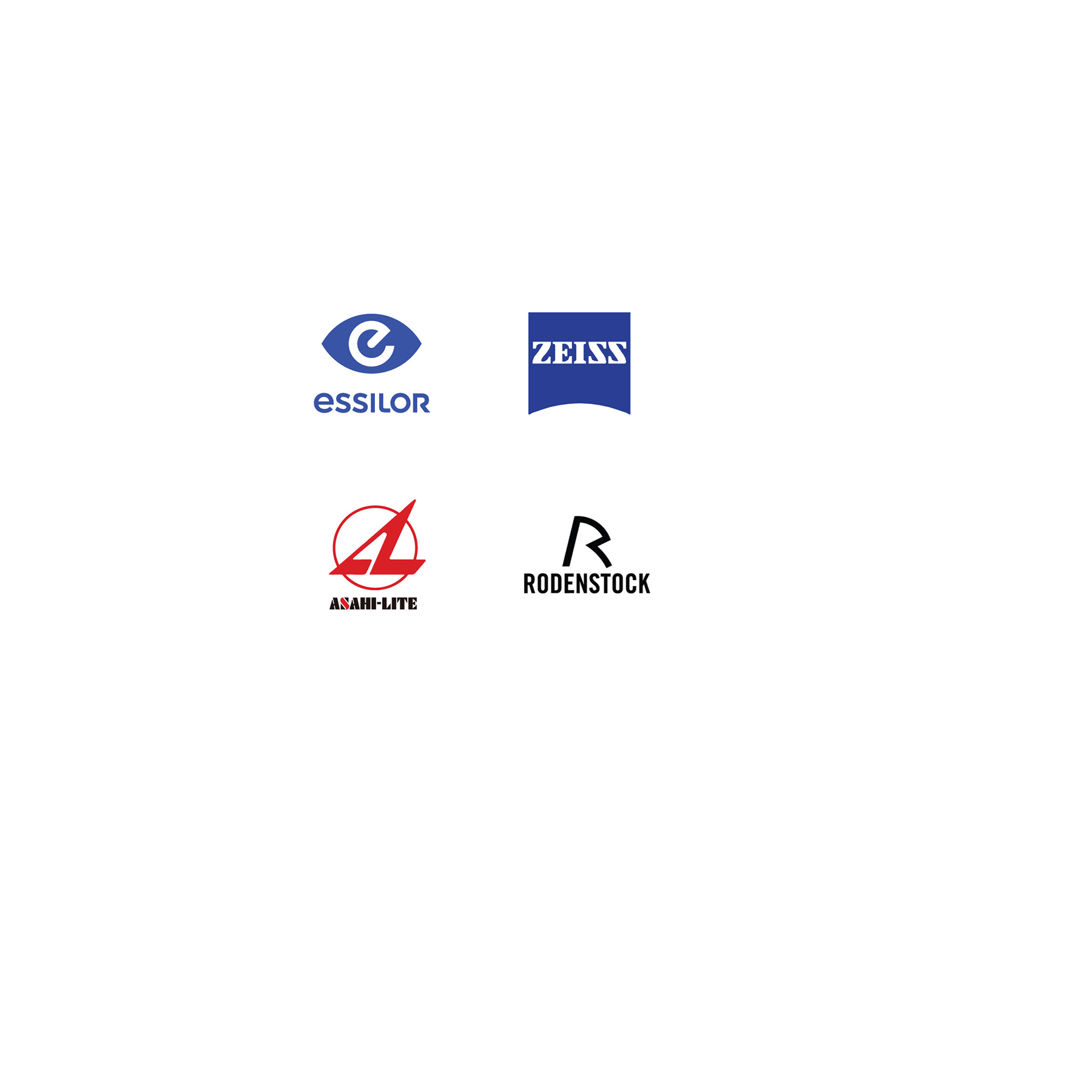 Essilor, Zeiss, Asahi-Lite and Rodenstock eyeglass lens brands