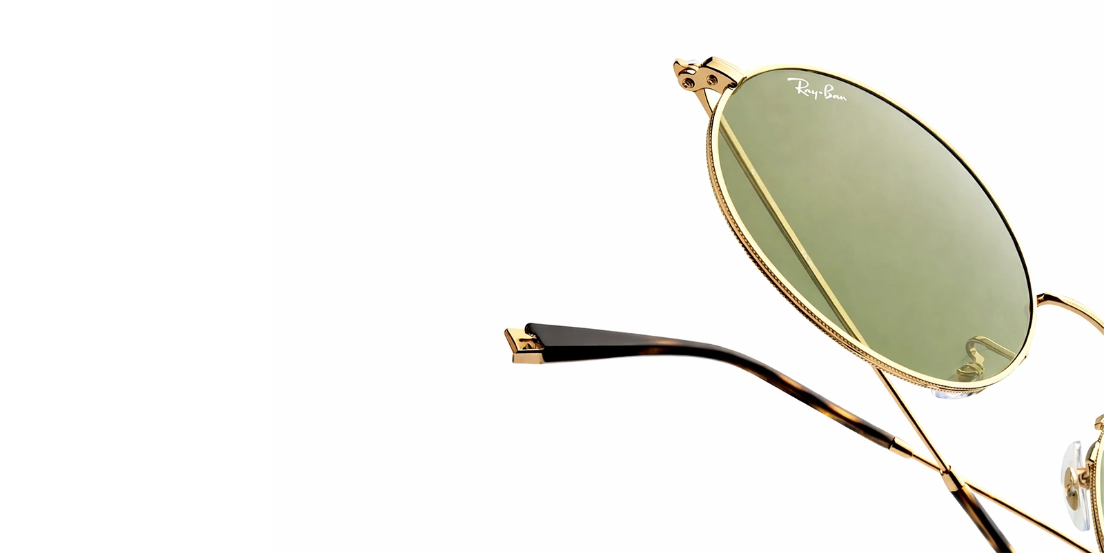 Ray-Ban aviator sunglasses with gold frames and green lenses